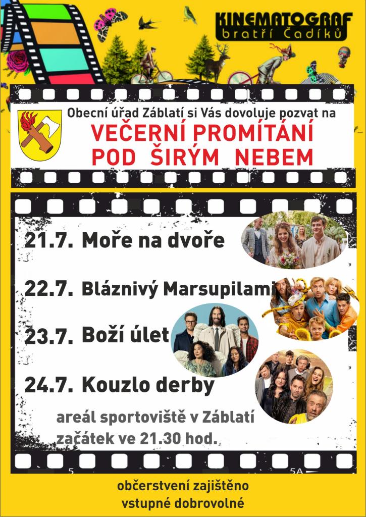 Večerní promítání pod&nbsp;širým nebem v&nbsp;Záblatí