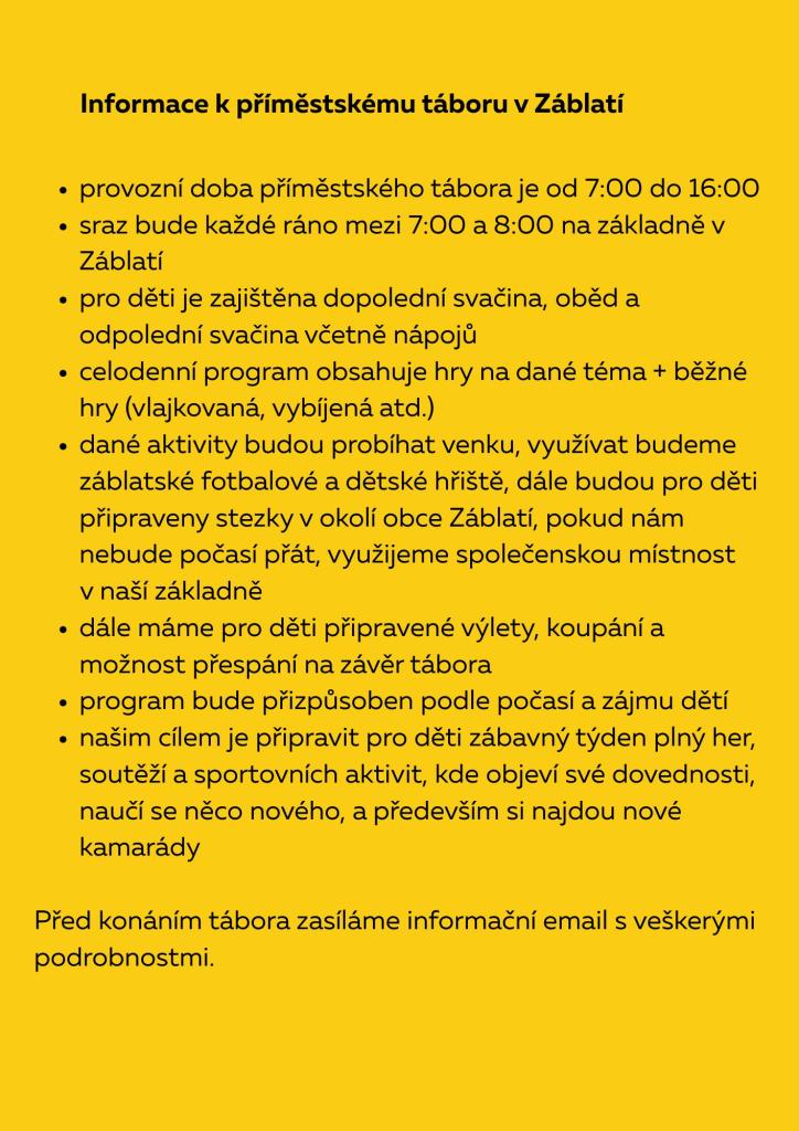 Pravidla pro&nbsp;příměstký tábor