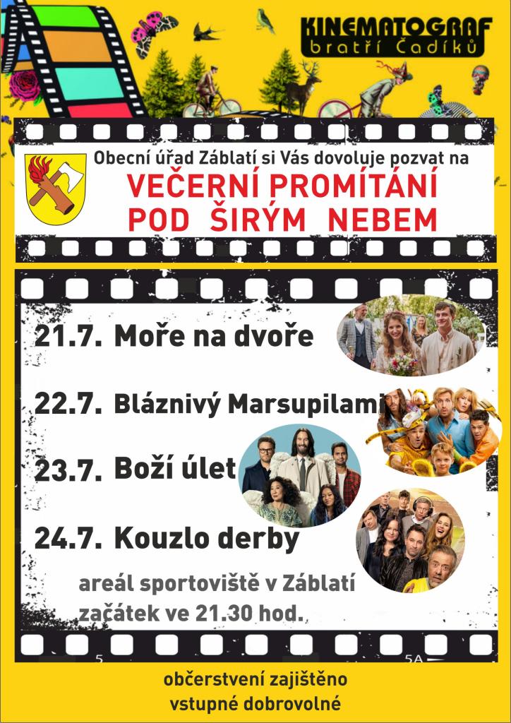 Večerní promítání pod širým nebem v Záblatí