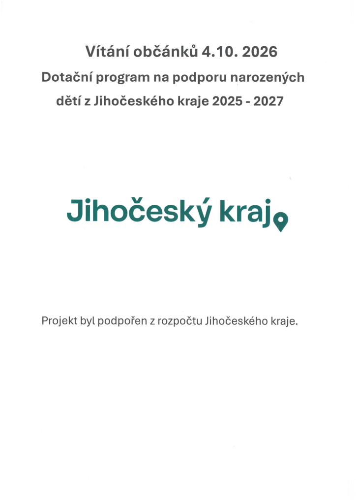 Vítání občánků s podporou Jihočeského kraje